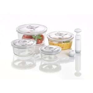 CASO vacuum freshness container round - set of 4 High quality glass design vacuum containers with tritan lid