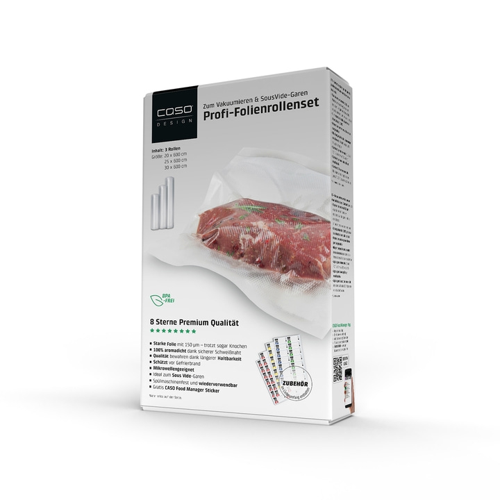 Caso Profi-Folienrollenset, Vakuumieren & SousVide-Garen, 3 Rollen, BPA-frei, Premium Qualität