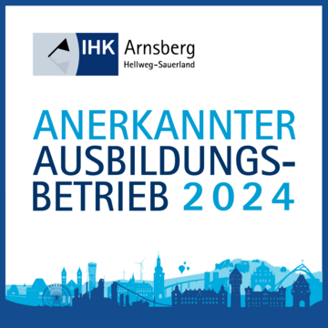 IHK Arnsberg, Anerkannter Ausbildungsbetrieb 2024, Skyline, blau.