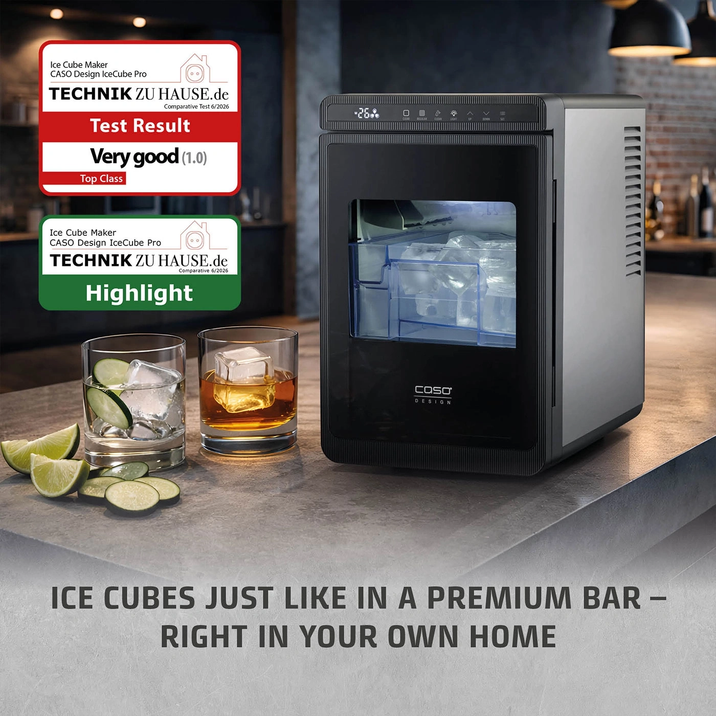 Ice cube maker for ice cubes like in a premium bar at home.