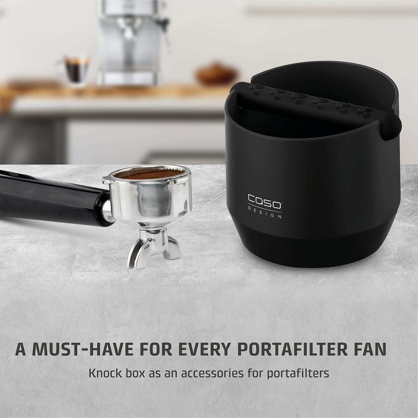 Coffee machine with knock box. A must-have for portafilter fans. Caso Design.