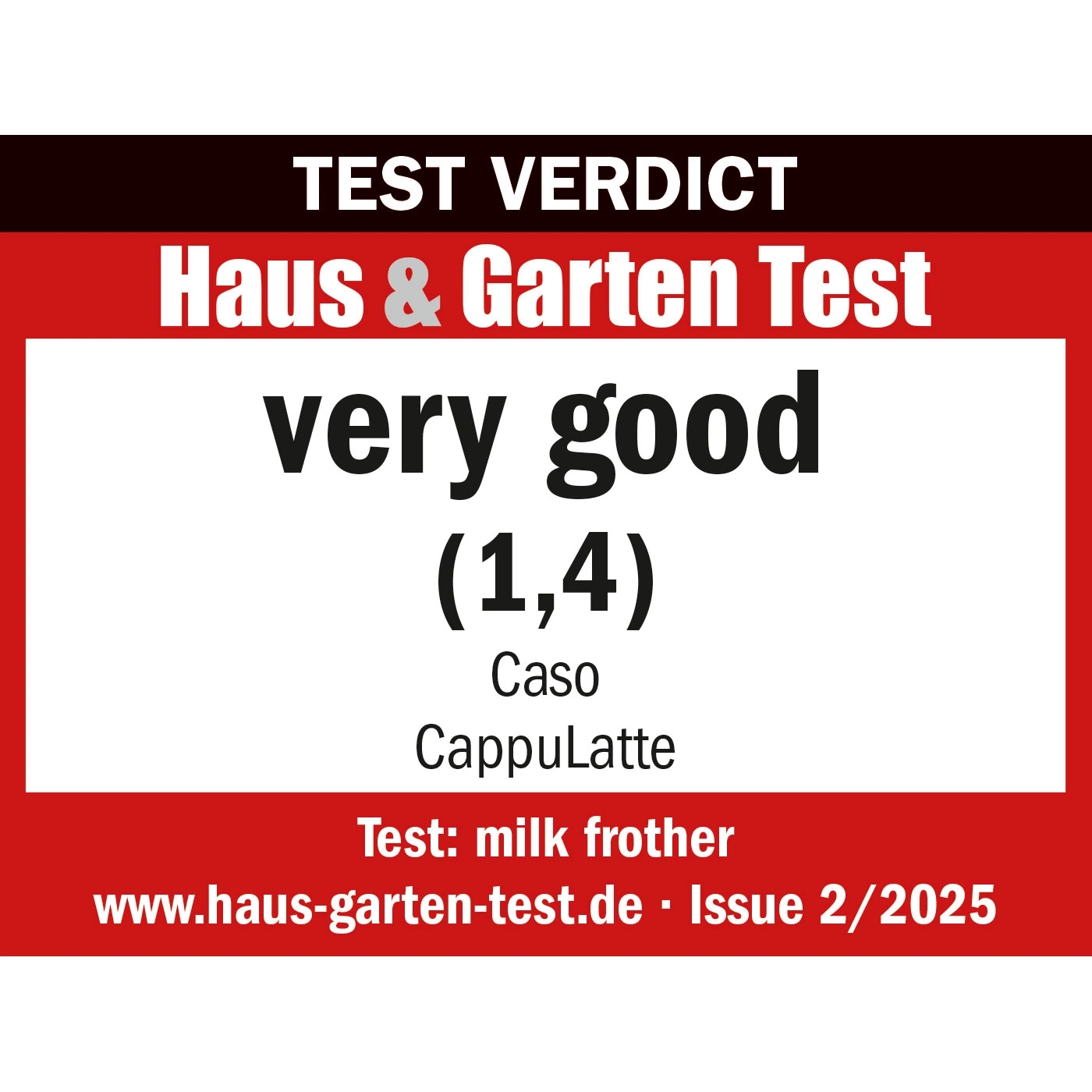 Test Verdict Very Good (1.4) House & Garden Test for Caso CappuLatte