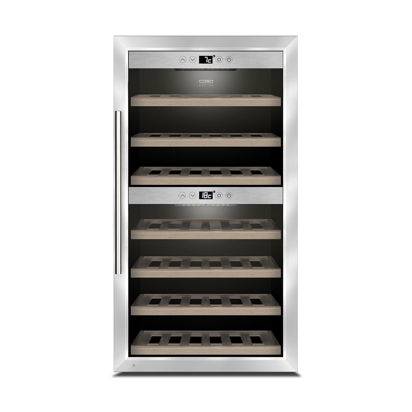 Weinkühlschrank mit Holzregalen und Temperaturanzeige, Caso Design