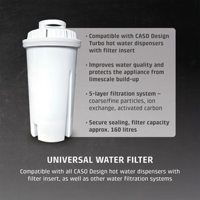 Universal water filter for CASO Design hot water dispensers, 160 liter capacity