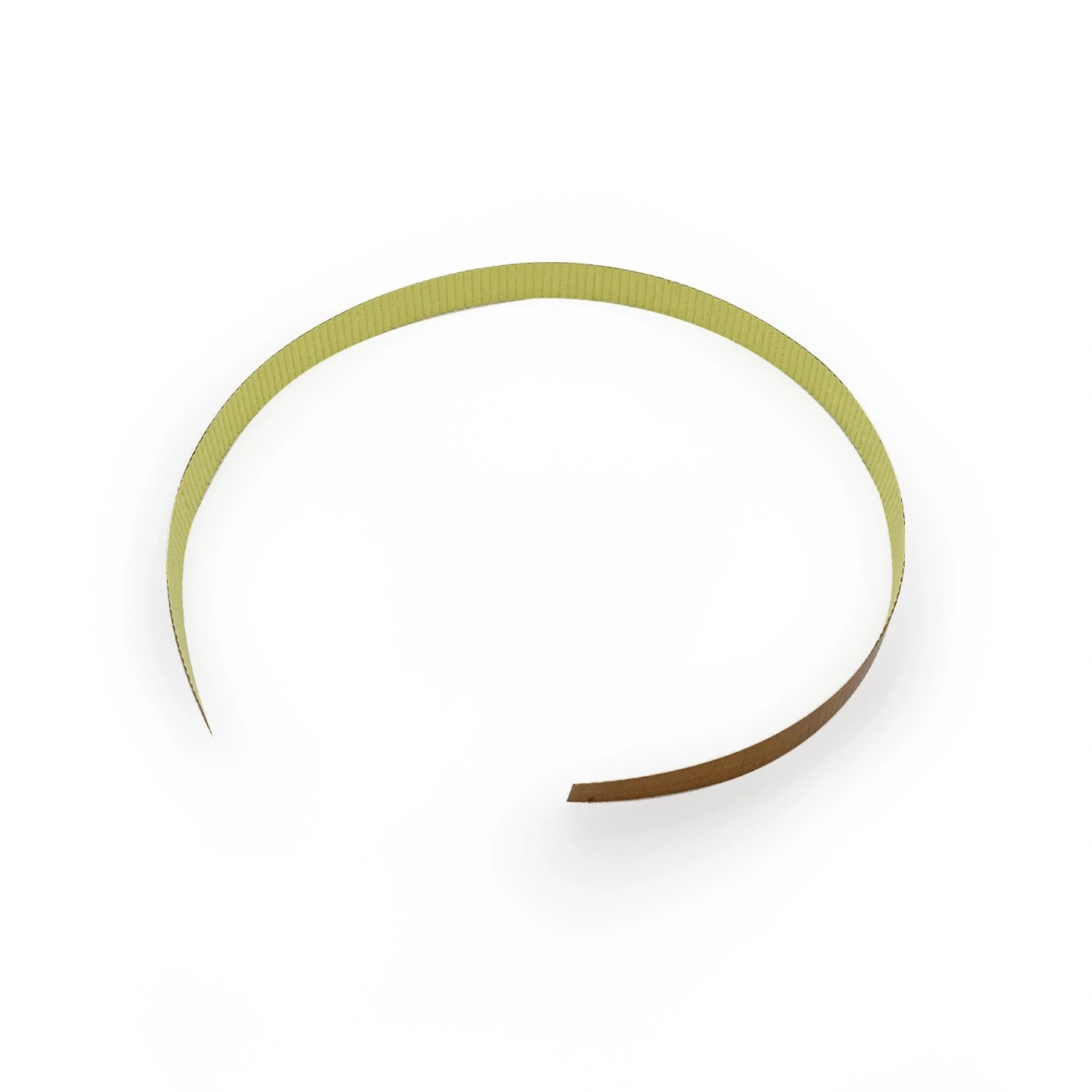 Yellow ribbon forming a semi-circle on a white background, isolated.