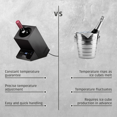 Wine cooler vs. ice bucket: temperature control, easy handling, vs. ice cubes
