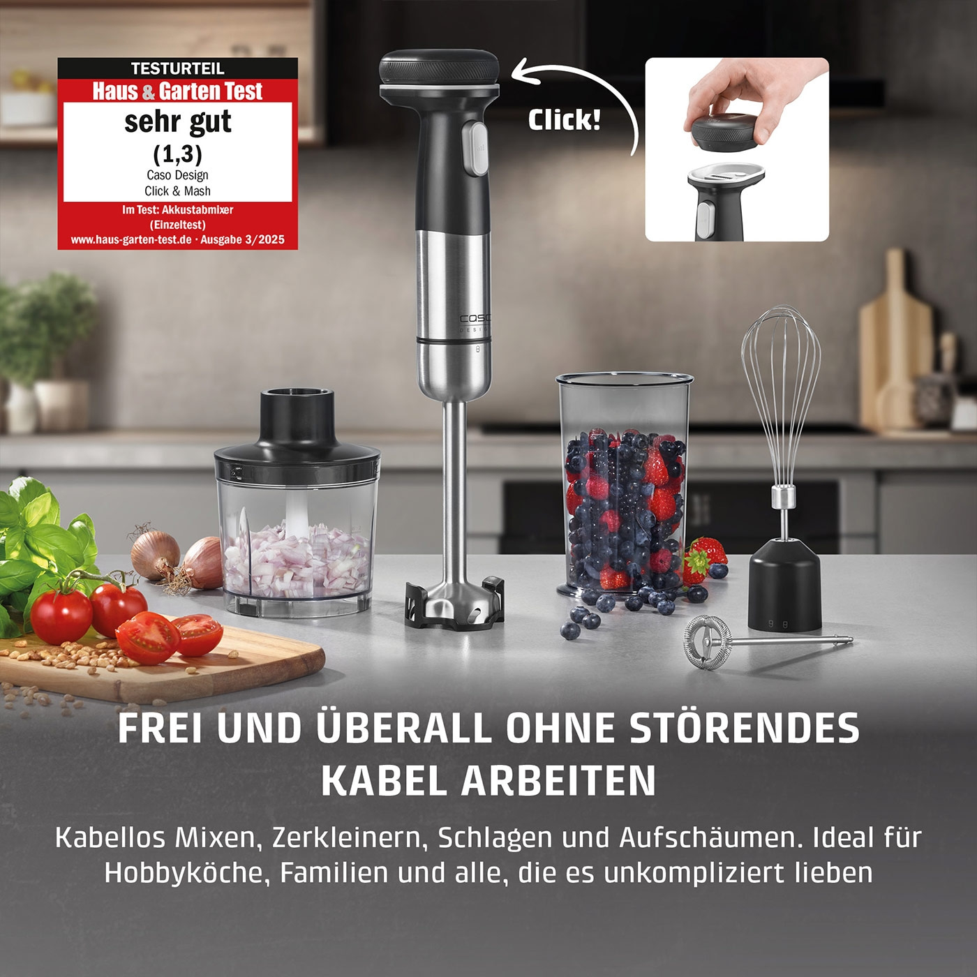 Click & Mash Kabelloses 4in1 Stabmixer-Set