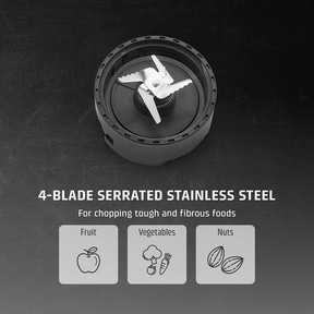 Stainless steel knife, chopping fruits, vegetables, and nuts. 4-blade knife.