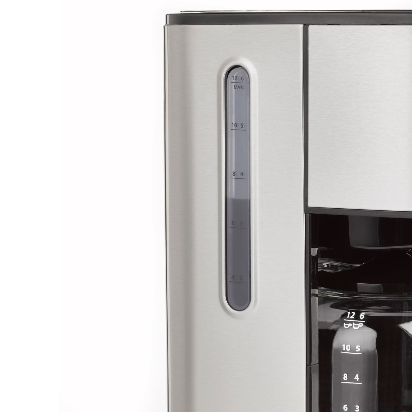 Kaffeemaschine mit Wasserstandsanzeige, Edelstahl, Messbecher, Kaffeezubereitung, Küche