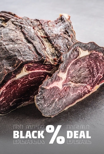Cured meat with "Black % Deal" text