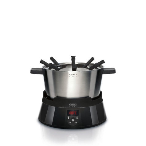 Fondue-Set mit Edelstahl-Topf und Temperaturanzeige, schwarz