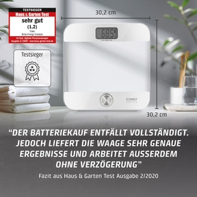 Digitale Personenwaage mit Testergebnis "sehr gut" von Haus & Garten Test.