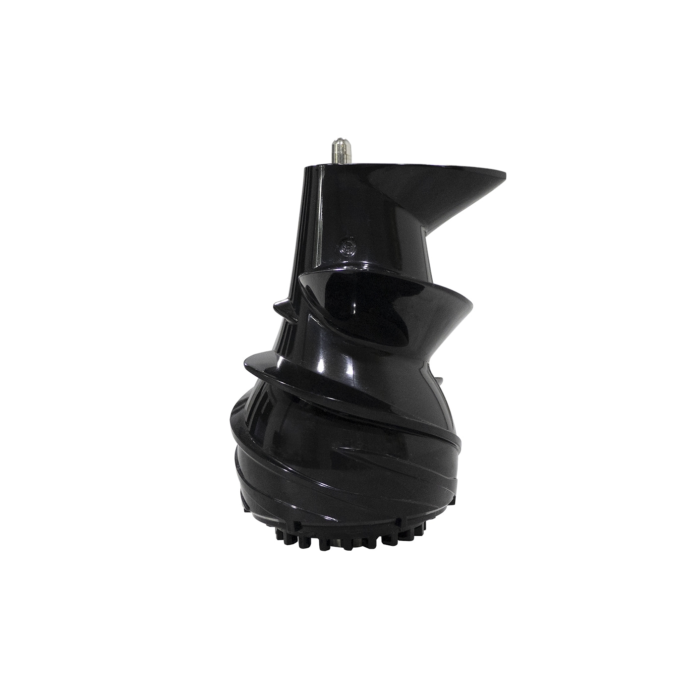Black auger for a juicer, close-up shot, isolated on white background