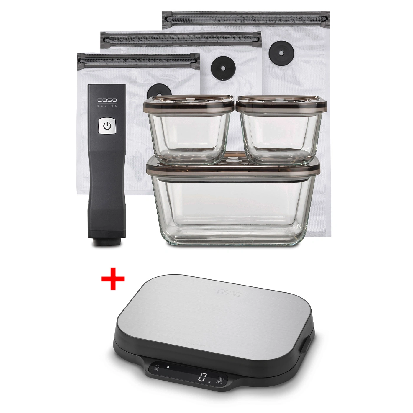 Vacuum sealer, containers, scale, food storage, kitchen, set, glass, plastic, design, Caso