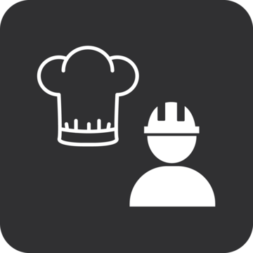 Chef's hat and construction worker symbol on dark background