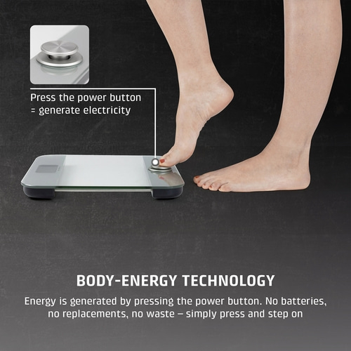 A scale with "Body-Energy-Technology" without batteries.