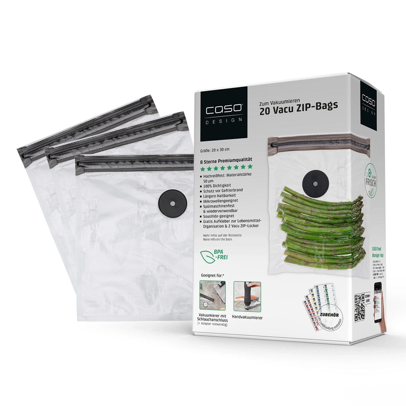 COSO Design 20 Vacu ZIP-Bags, vacuum sealer, BPA-free, 8 star premium quality, food
