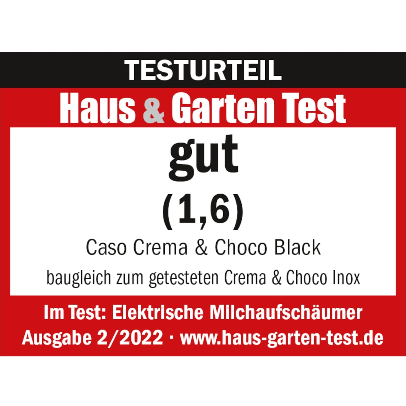 Testurteil Haus & Garten Test gut (1,6) Caso Crema & Choco Black Milchaufschäumer