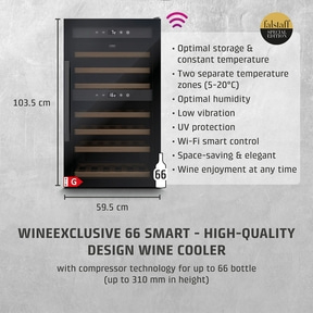 Wine cooler for 66 bottles, smart control, 103.5 cm high, 59.5 cm wide, Falstaff Edition