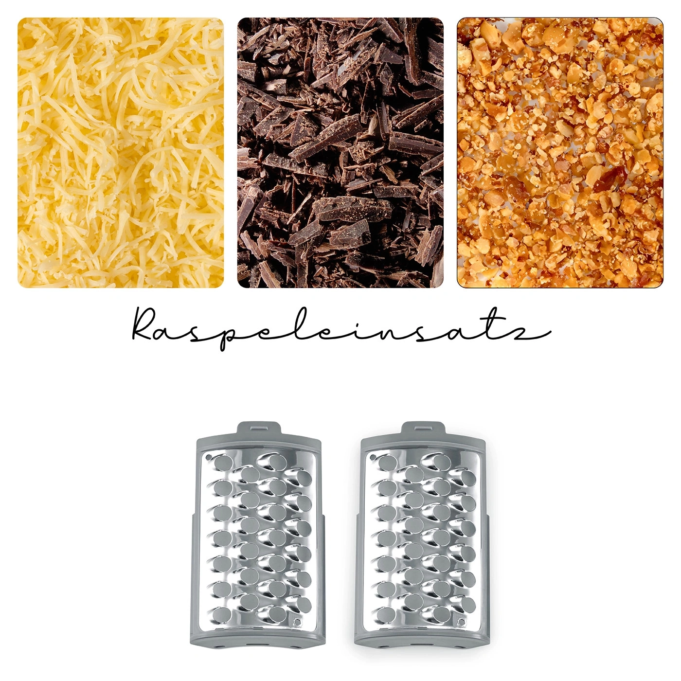 Käse, Schokolade, Nüsse, Raspel-Einsätze, Zutaten, Küche, Lebensmittel, Zubehör, Werkzeug, Mahlen