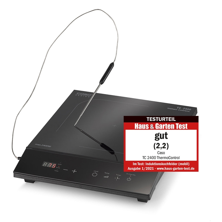 Induction cooktop with thermometer, test result 'good' from Haus & Garten Test.