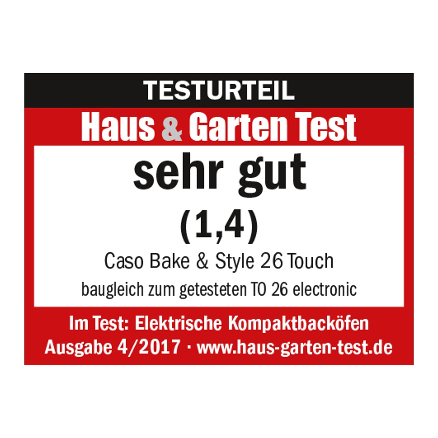 Test result Haus & Garten Test very good (1.4) Caso Bake & Style 26 Touch