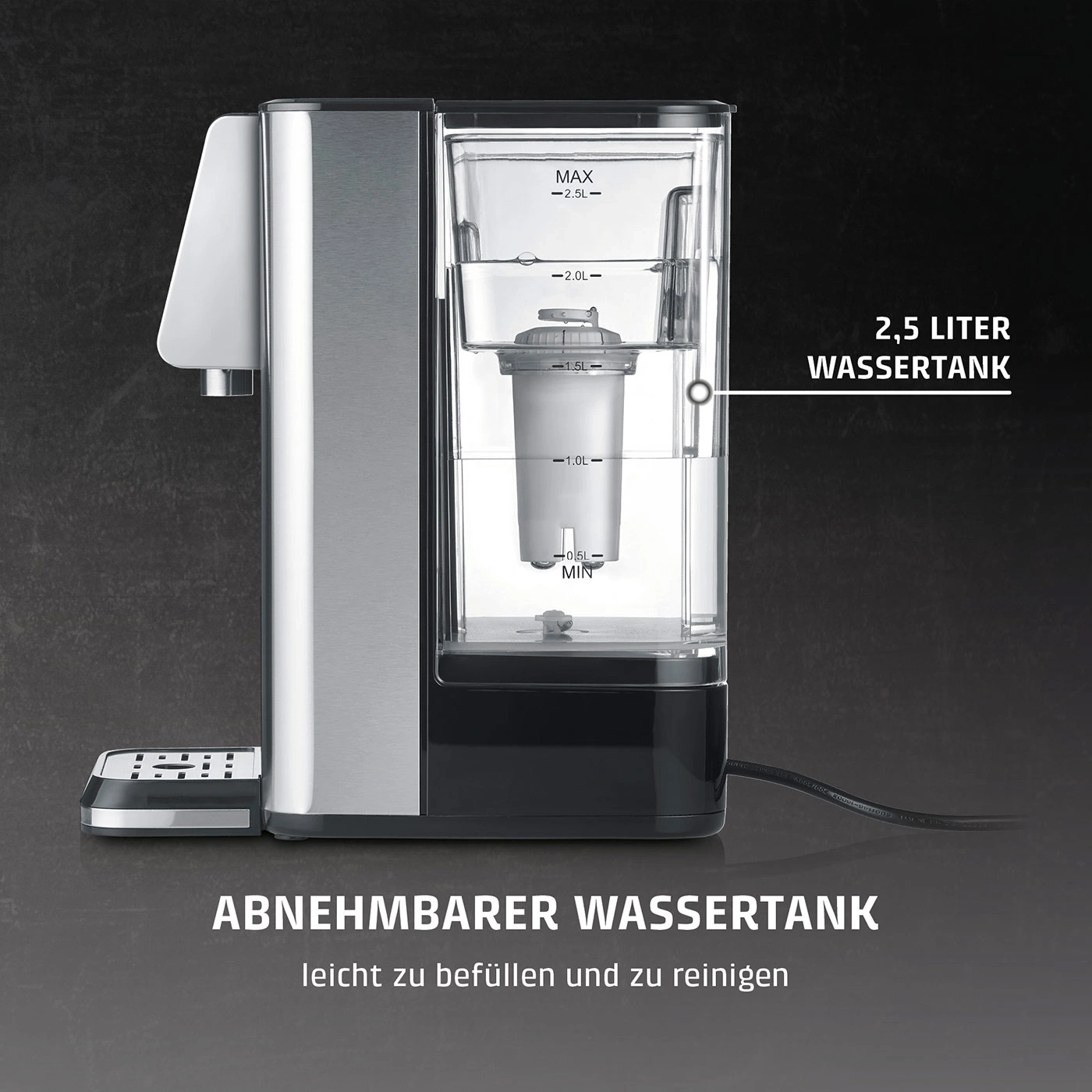 Wassertank mit Füllstandsanzeige und abnehmbarem Design