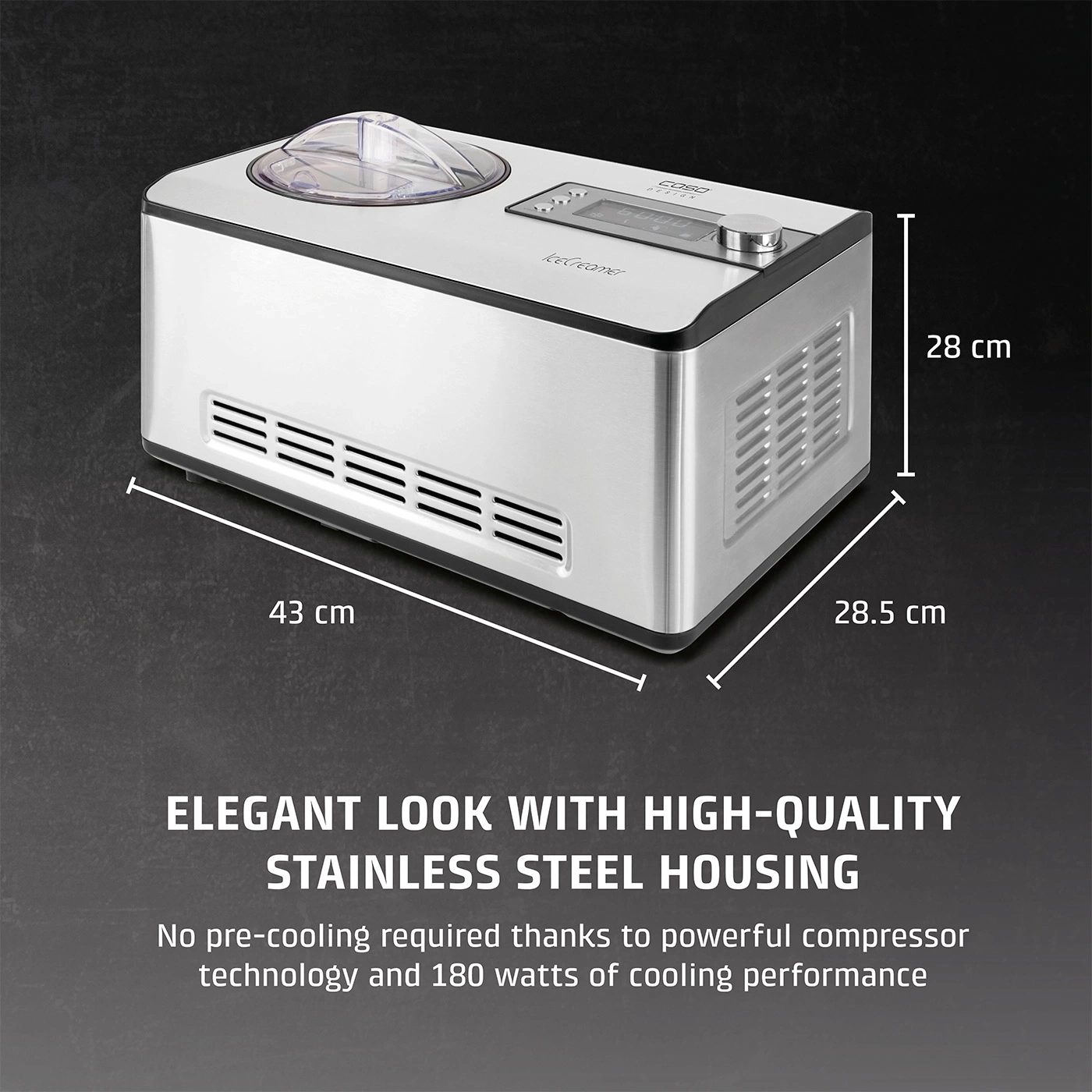 Ice cream maker, 2in1 design, stainless steel, 43x28x28.5cm, 180 watts, IceCreamer, yogurt machine