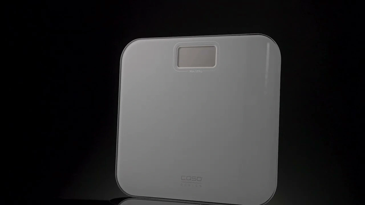 A modern, grey bathroom scale with a digital display and 'CASO DESIGN' logo.