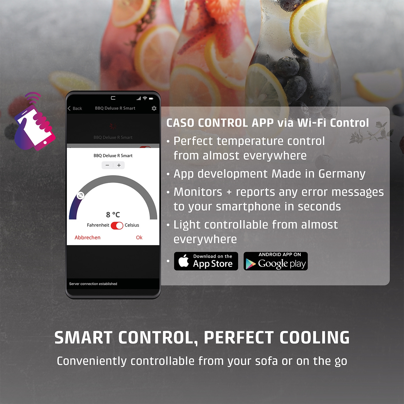 Smartphone app for temperature control, smart control, perfect cooling.
