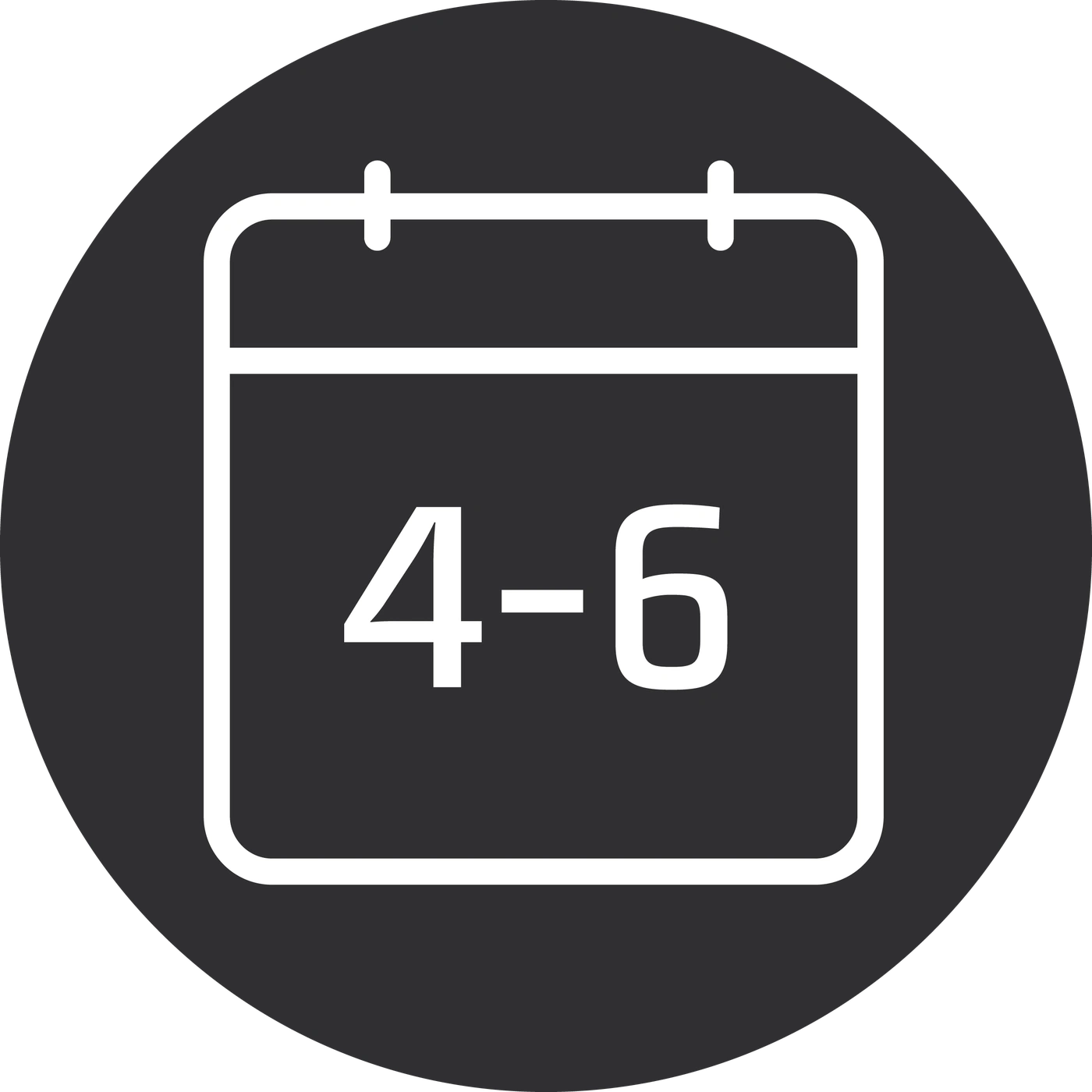 Kalender-Symbol mit den Zahlen 4-6 in einem dunklen Kreis