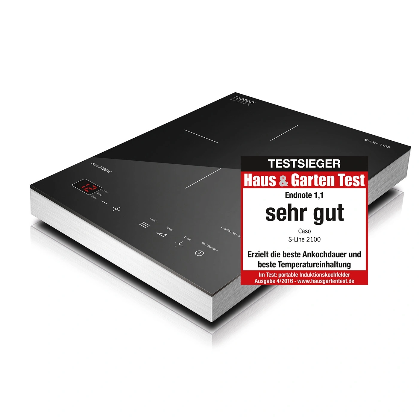 Induktionskochfeld mit Testauszeichnung, sehr gut bewertet, Caso S-Line 2100, Haus & Garten Test