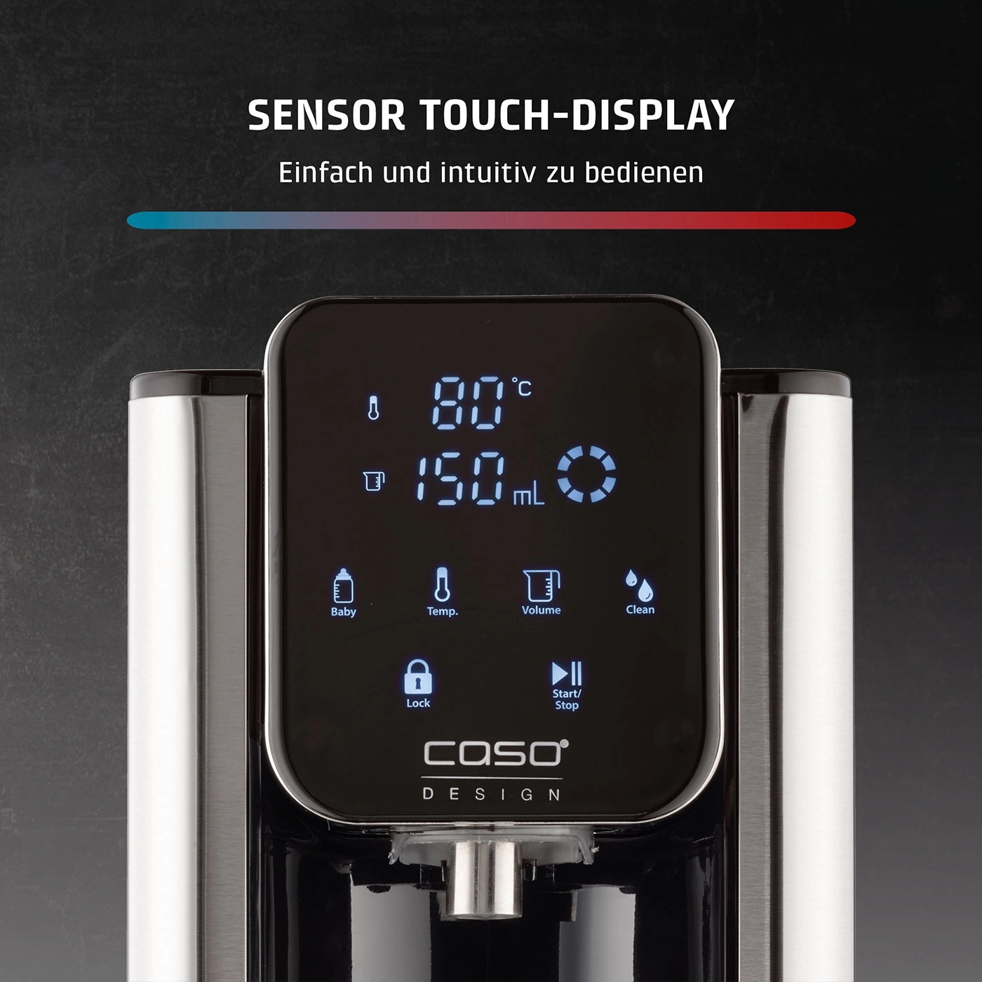 Ein Sensor-Touch-Display mit Temperatur- und Volumeneinstellungen.