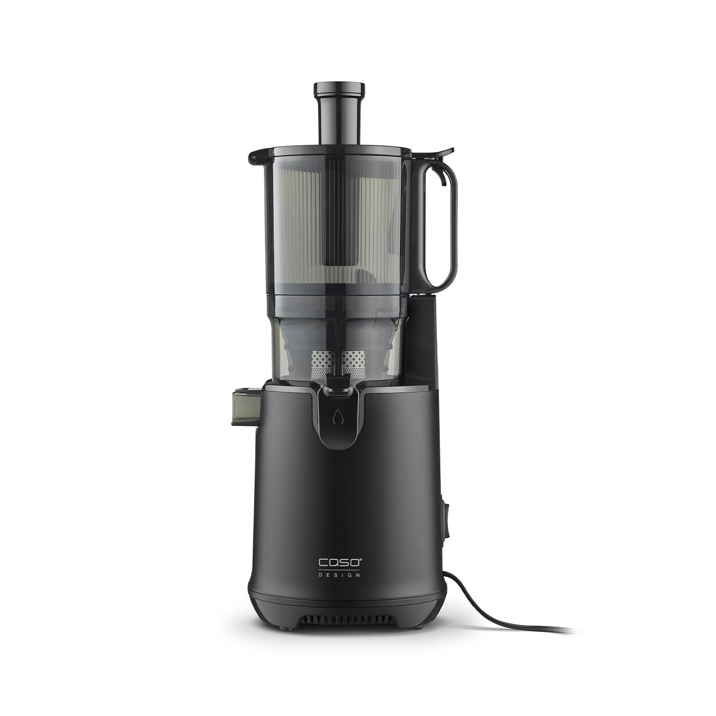 Black Caso Design juicer isolated on white background, product shot.