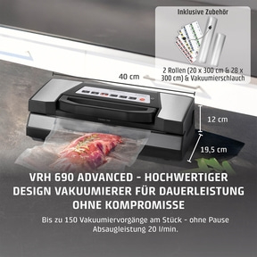 VRH 690 advanced + 2x Profi-Folienrollen 30x600 cm Set aus Vakuumierer und Folienrollen