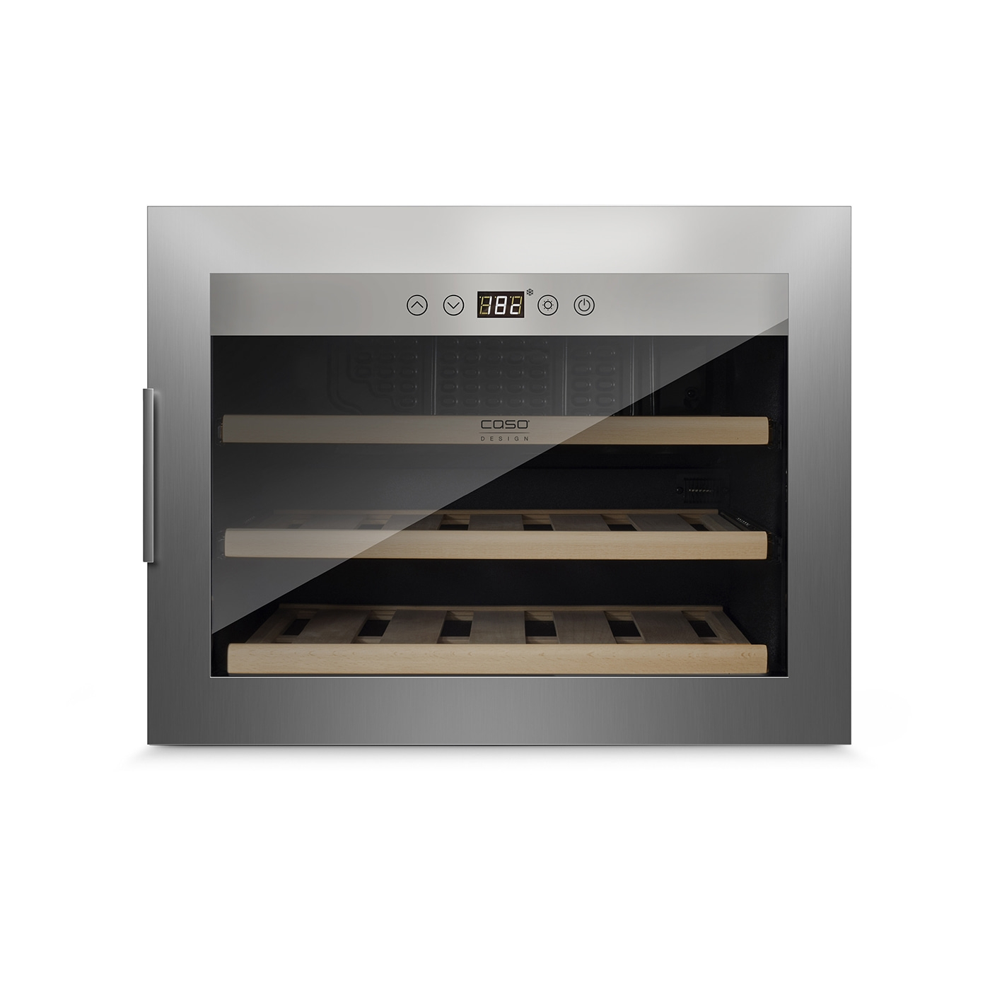Wine cooler with glass front and wooden shelves, COSO Design