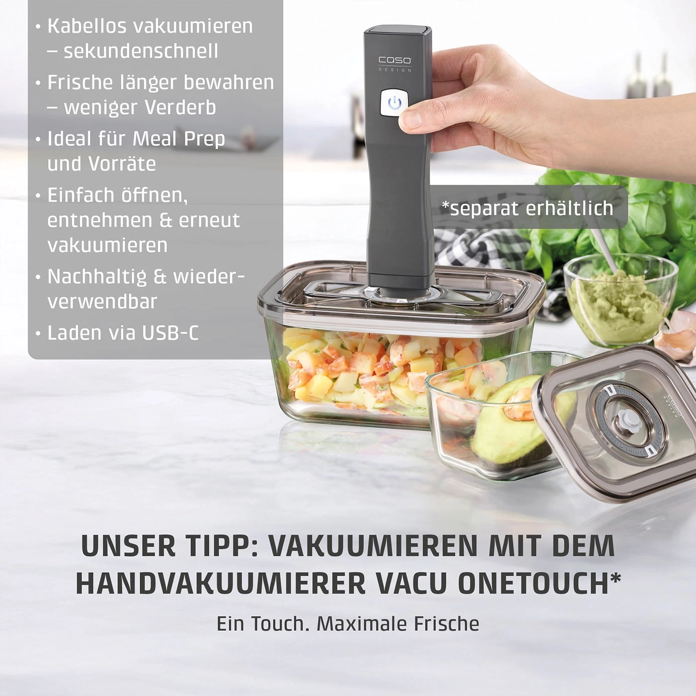 VacuBoxx Eco L Vakuum-Frischebehälter aus Borosilikatglas mit SAN-Deckel