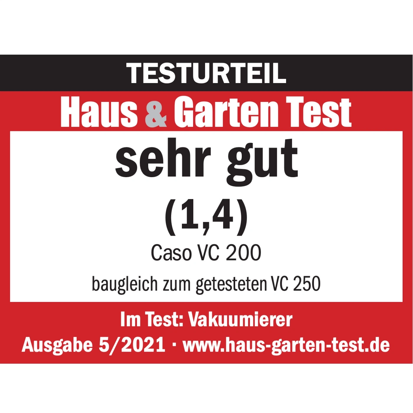 Test result Haus & Garten Test, very good (1.4), Caso VC 200, vacuum sealer, issue 5/2021
