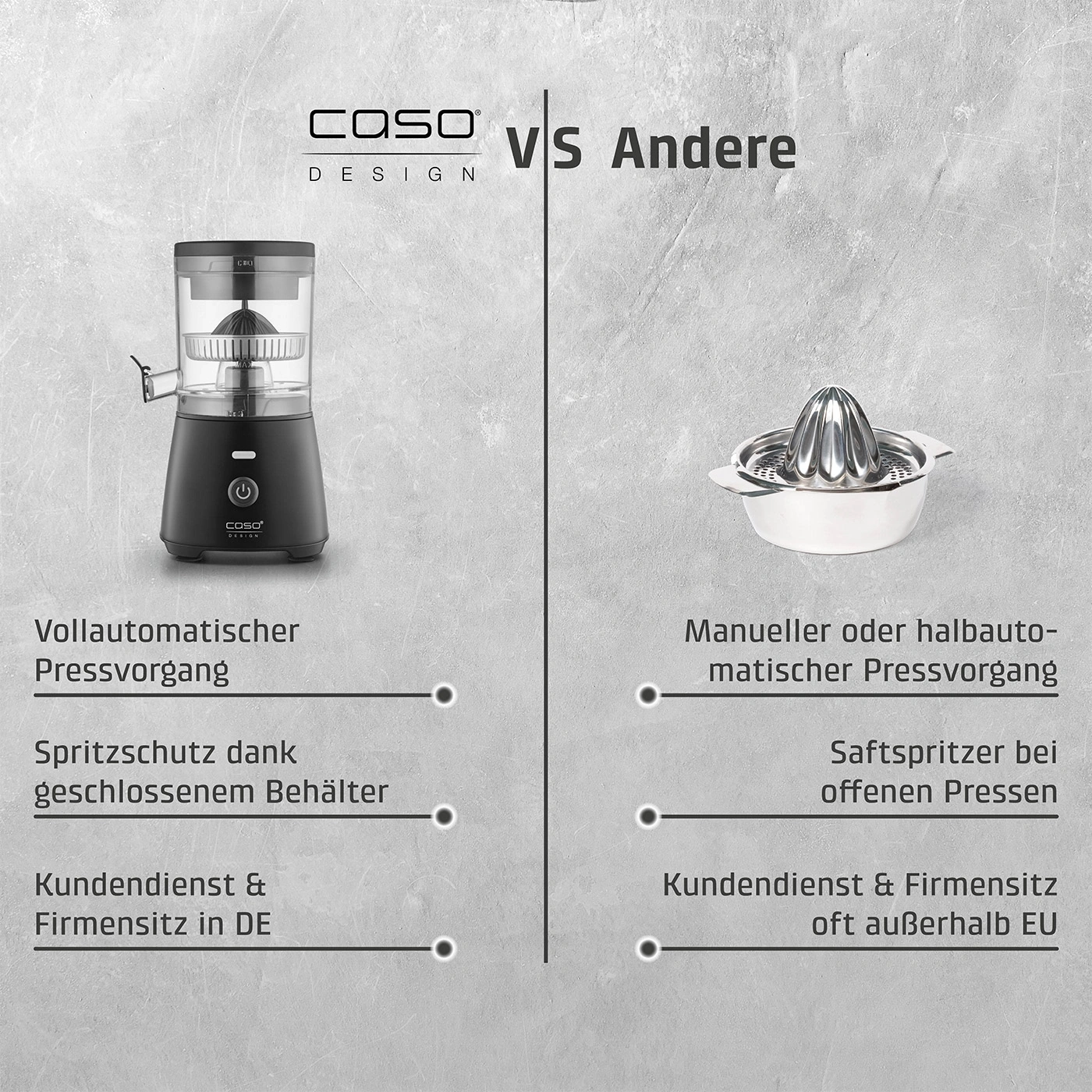 Caso Design Saftpresse im Vergleich zu anderen Saftpressen.