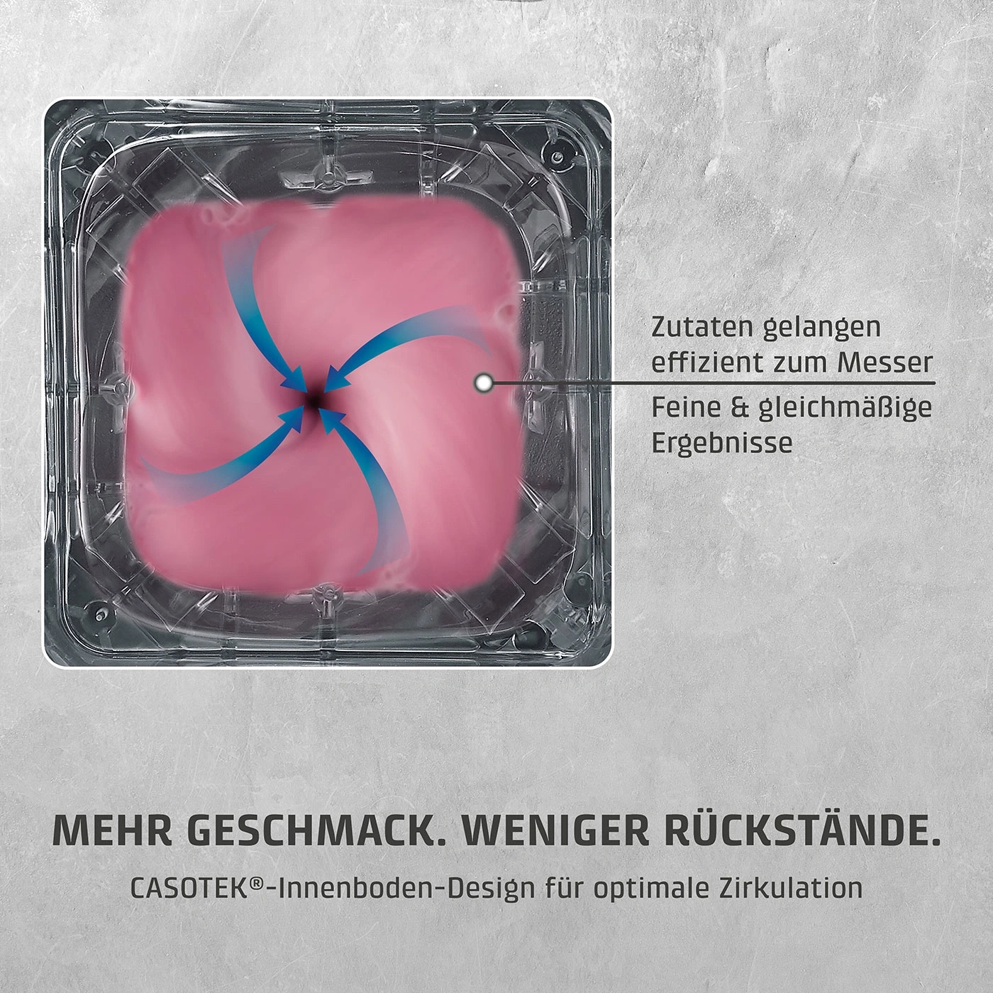 Klinge mit Zutaten, die für feine und gleichmäßige Ergebnisse effizient zum Messer gelangen.