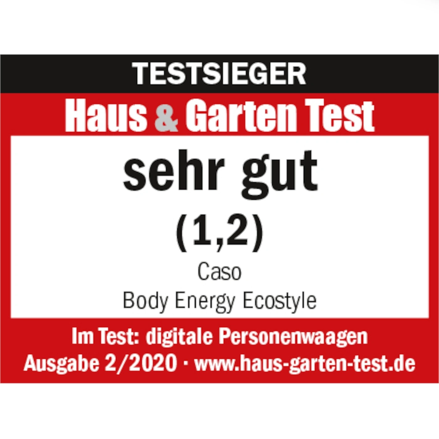 Testauszeichnung für Caso Body Energy Ecostyle, sehr gut (1,2), Haus & Garten Test, Ausgabe 2/2020