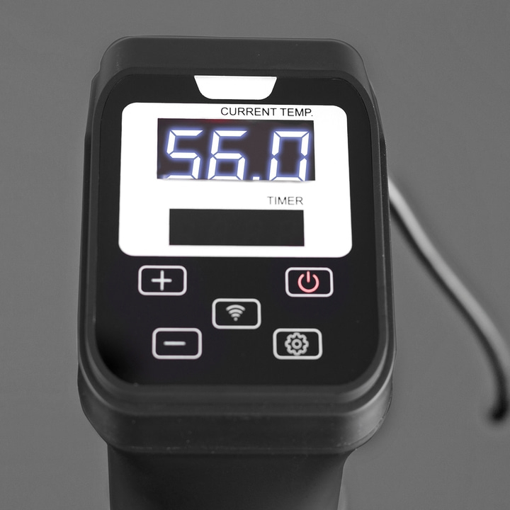 Digitales Thermometer mit Anzeige von 56,0 Grad Celsius und Bedienelementen.