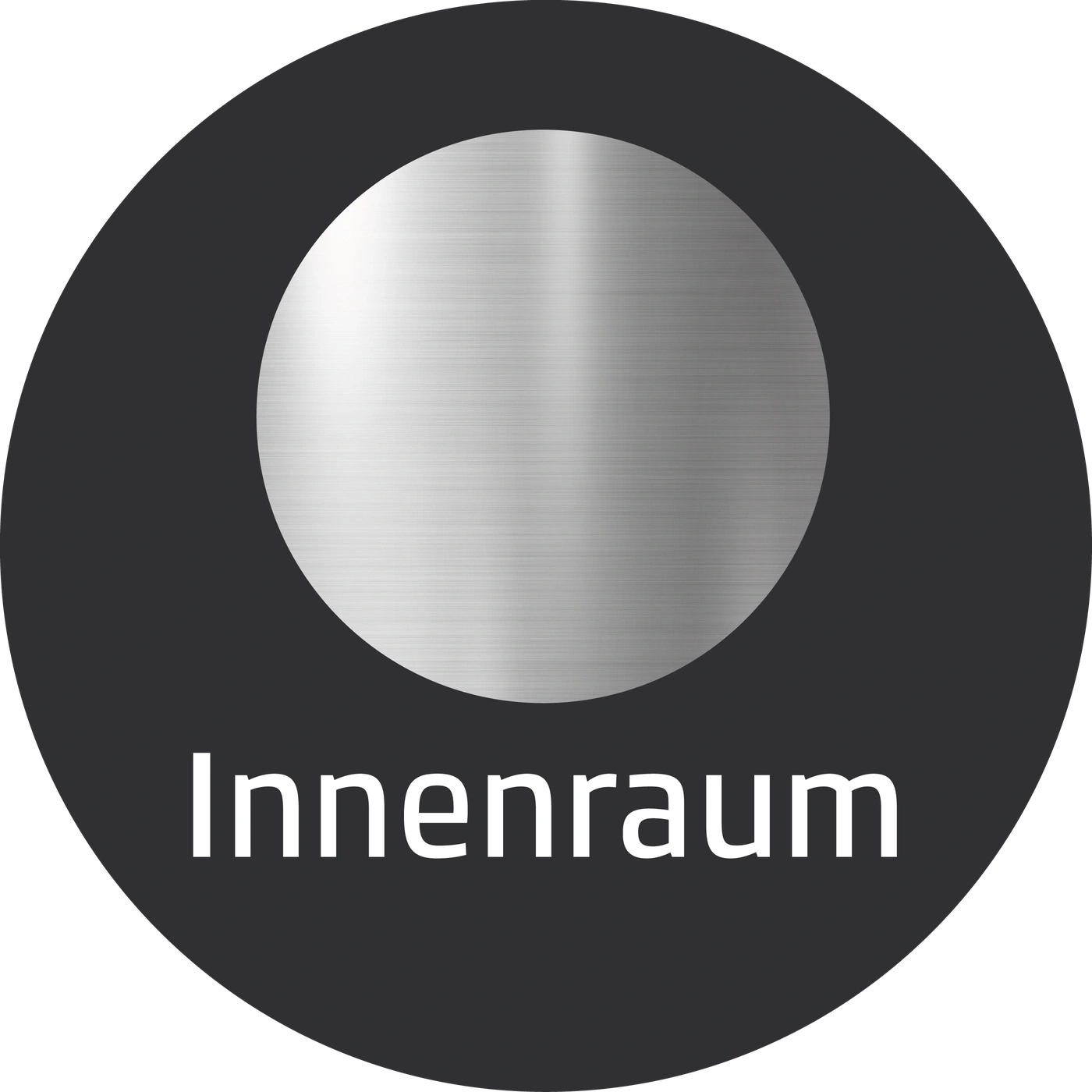 Kreisförmiges Logo mit einem silbernen Kreis und dem Wort 'Innenraum'.