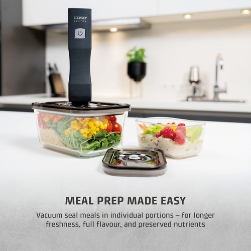 Vacuum sealer with containers for meal prep, fresh meals, kitchen, food