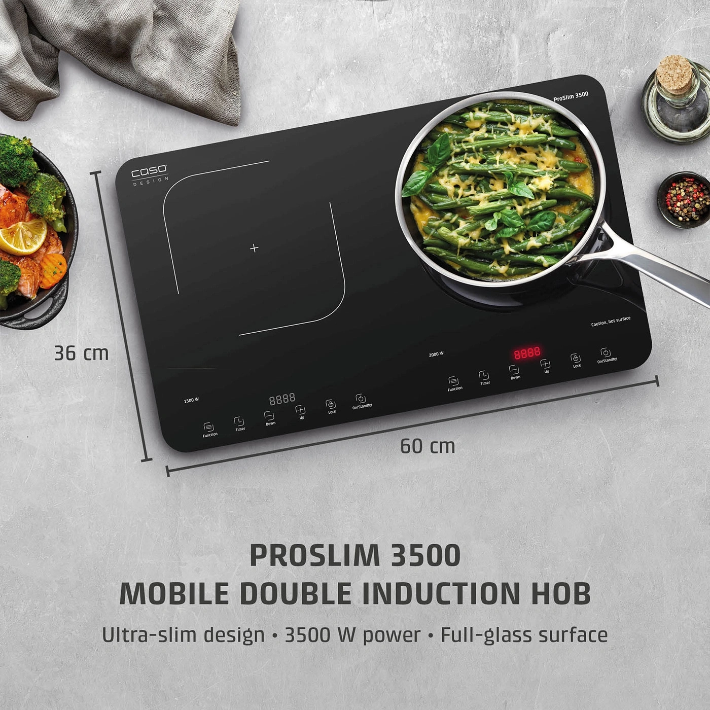 ProSlim 3500 - Mobile double induction hob with 3500 W power and glass surface.