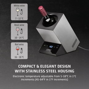 Wine cooler with temperature display for white, rosé, and red wine.