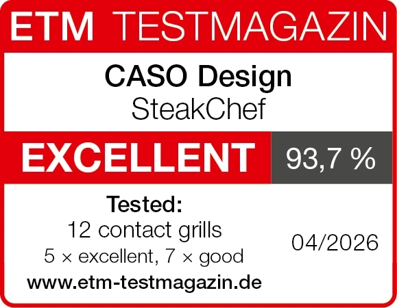 ETM Testmagazin Review: CASO Design SteakChef with "EXCELLENT" and 93.7%.