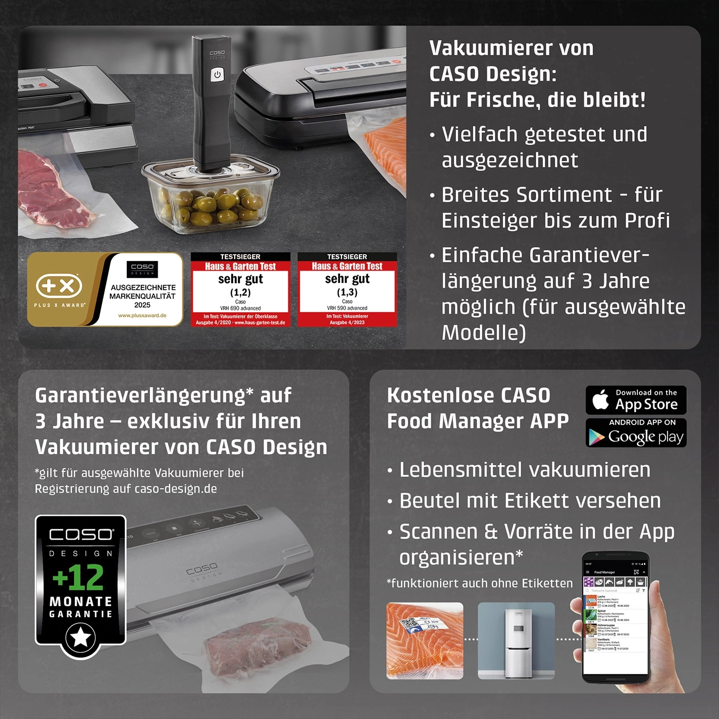 Vakuumierer von CASO Design für Frische, die bleibt, mit APP und Garantie
