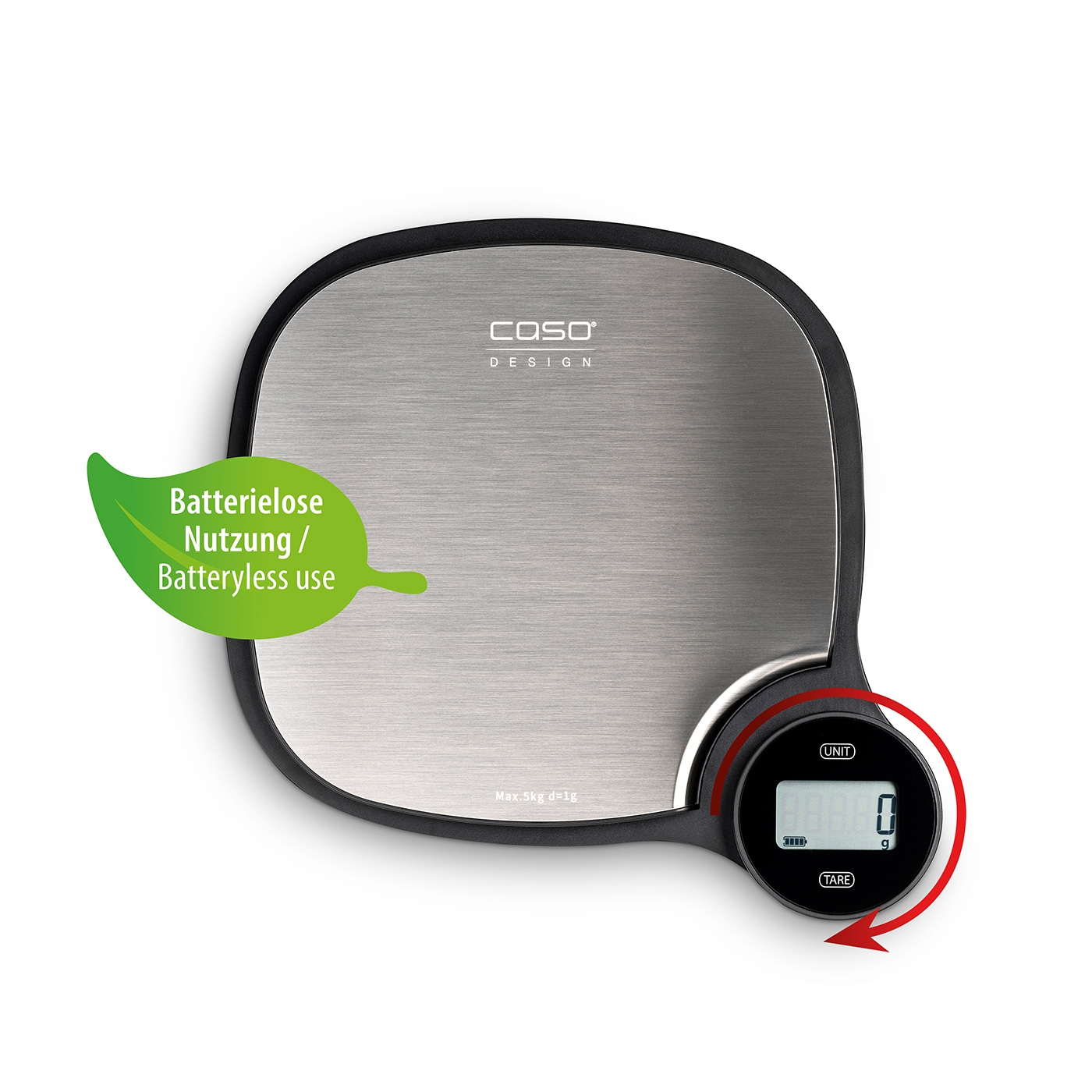 Kitchen scale with batteryless use, Caso design, max. 5kg.