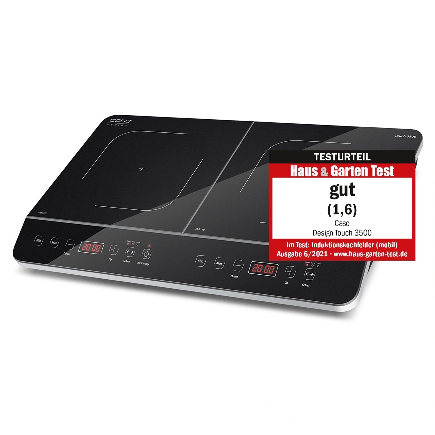 Caso induction hob with 'good' test result and rating (1.6).